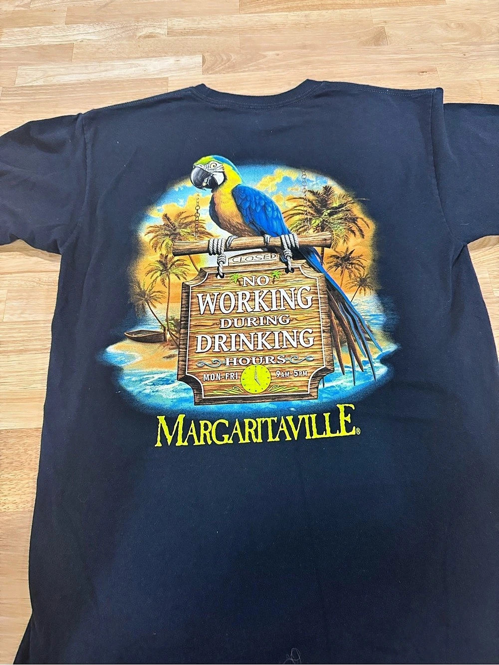 Margaritaville No Working During Drinking Hours Parrot Graphic T-Shirt Blue Size